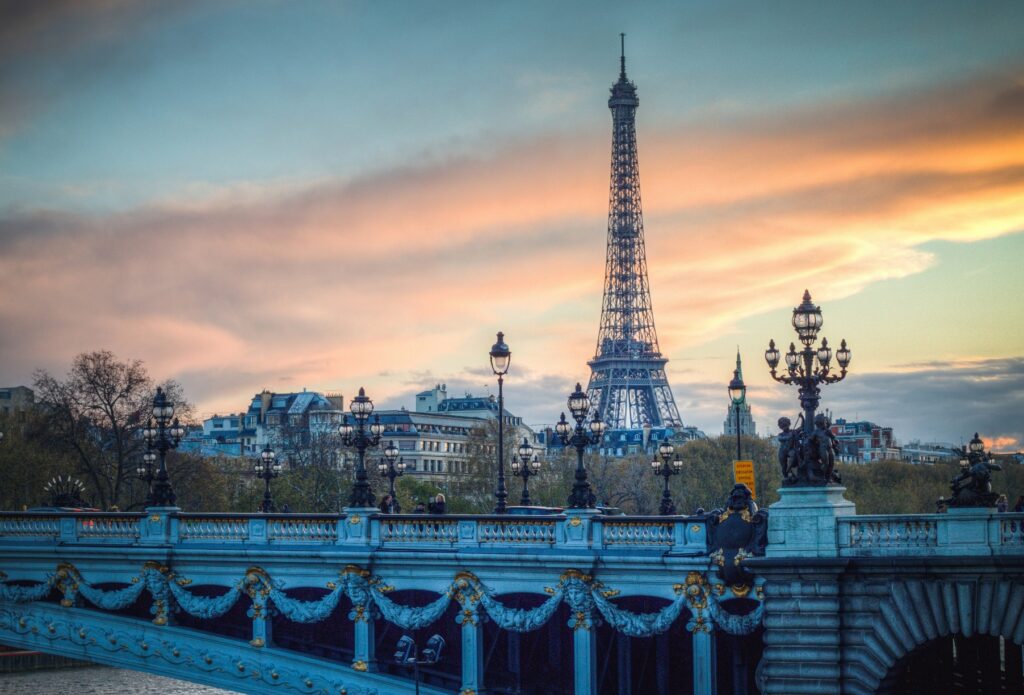 Eiffel Tower in Paris from Pont Alexandre III by Paul de Burger